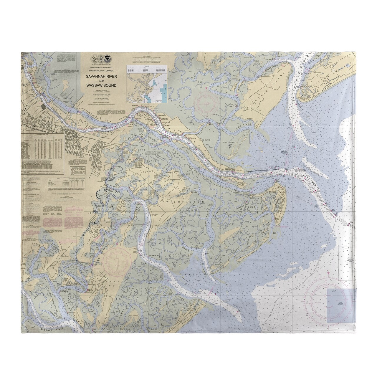 Betsy Drake Savannah River and Wassaw Sound, GA Nautical Map Fleece Throw